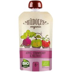 Пюре Смузи яблоко-клубника-свекла органическая 110 г 6+ Rudolfs 4751017943052