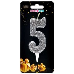 Свеча для торта Цифра 5 серебро магическое 8012-0006