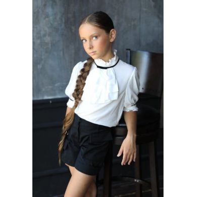 Блуза з бархатной лентой детская Miss DM белая 116 Ш-531006Б