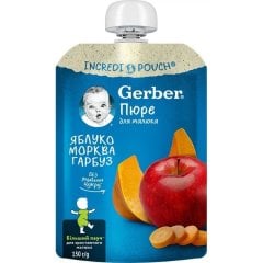Фруктово-овощное пюре Gerber из Яблок-Морквы-Тык для детей с 6 месяцев 150 г 8445290223333