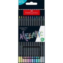 Олівці кольорові - металіки Faber-Castell Black Edition Metallic 12 кол. тригранні чорне дерево 116415