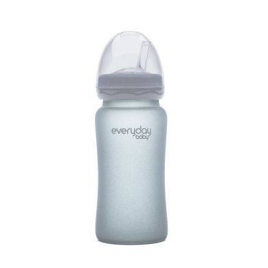 Стеклянная бутылочка Everyday Baby с трубочкой для питья в чехле серая 10387, Серый
