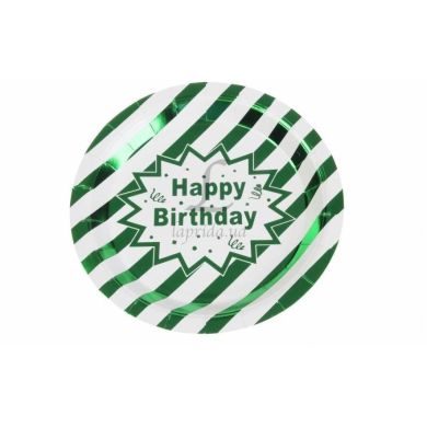 Праздничные тарелки бумажные Happy birthday бело-зеленые big LaPrida 51-35486