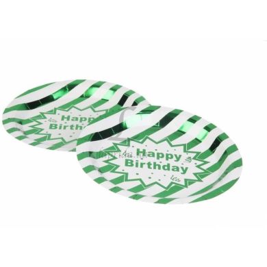 Праздничные тарелки бумажные Happy birthday бело-зеленые big LaPrida 51-35486