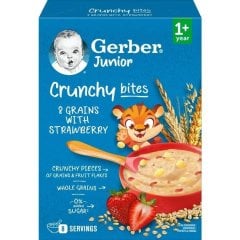 Детская каша сухая быстрорастворимая Gerber Мультизлаковая с хрустящими хлопьями и кусочками клубники для детей от 1 года 200 г 8445291220836