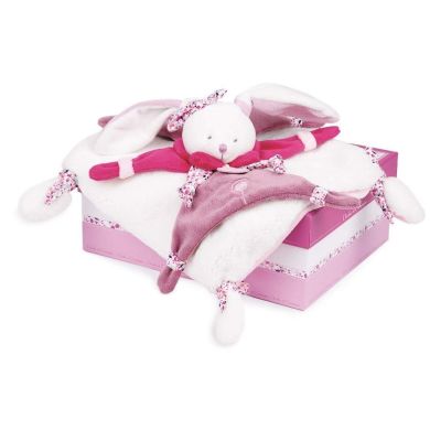 Комфортер-мягкая игрушка Зайка Вишневый коллекция Lapin Cerise, в подарочной коробке, 27см DouDou, C2703, Розовый