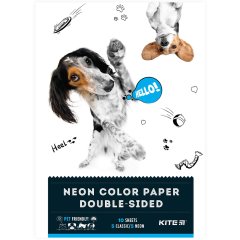 Папір кольоровий двостор. (10 аркушів/5 неон+5 звич), А4 Dogs Kite K22-288