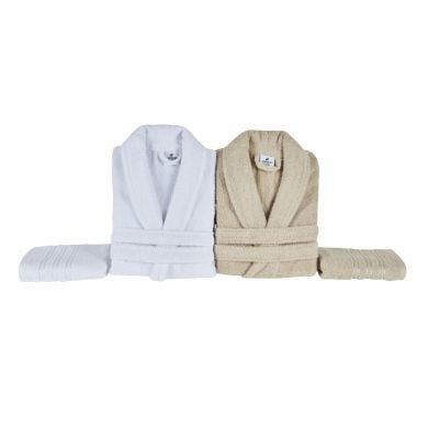 Набір із 4 предметів: 2 халати (розміри S/M та L/XL) і 2 рушники 50 &times; 90 см, білий/бежевий Karaca Home 8680214319536