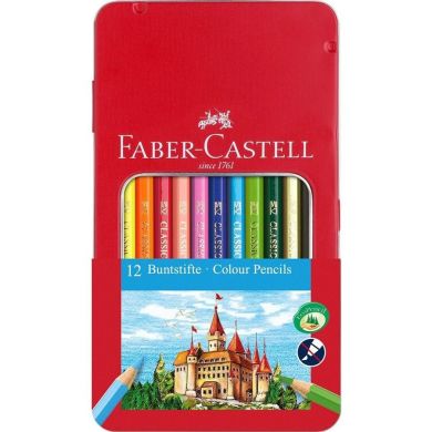Олівці кольорові Faber-Castell ЗАМОК 12 кольорів металева коробка 27984