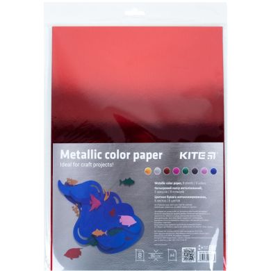 Бумага цветная металлизированная (8 листов/8 цв), А4 Kite K22-425