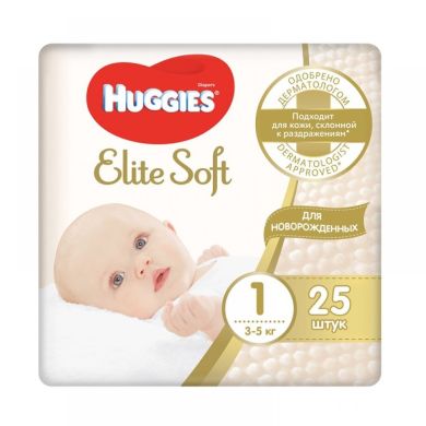 Подгузники Huggies Elite Soft 1 3-5 кг 25 шт Conv 9400111 5029053547923, 25