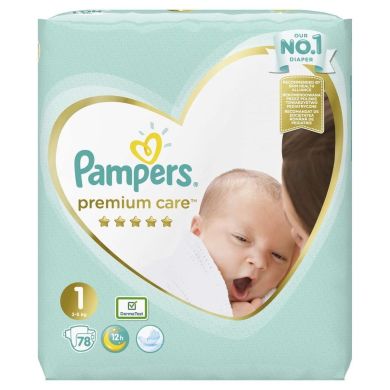 Подгузники Pampers Premium Care Newborn, размер 1, 2-5 кг, 78 шт 81689702, 78