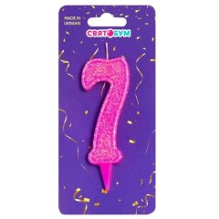 Свеча для торта Цифра 7 розовая блеск 8014-0008
