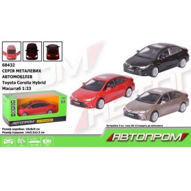 Игрушка машина металлическая арт. 68432 АВТОПРОМ 1:33 Toyota Corolla Hybridбатарейки в короб. 18*8*9 см