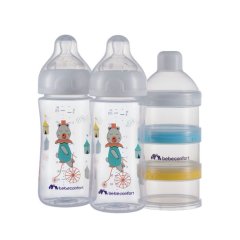 Набір для годування 2 пластикові пляшки 270 мл + набірний дозатор (білий) Bebe Confort 3102202040