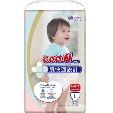Трусики-подгузники японские Goo.N Plus для детей 9-14 кг (размер L, унисекс, 44 шт) 843340 4902011843408