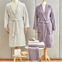 Набор из 6 предметов: 2 халата (размеры S/M и L/XL), 2 полотенца 50 &times; 90 см и 2 полотенца 70 &times; 140 см, серый/сиреневый Karaca Home 8680214254325