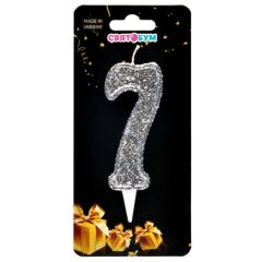 Свеча для торта Цифра 7 серебро магическое 8012-0008