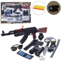 Набір іграшковий ї зі зброєю QR899-18D автомат, пістолет, бінокль, наручники, окуляри, ніж, компас, кор., 66-49-6см. ББ QR899-18D