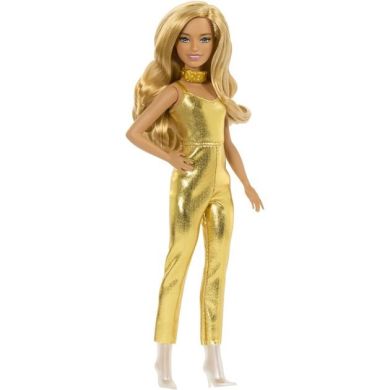 Кукла Barbie Модница в золотистом комбинезоне HRH19