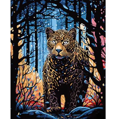 Набор для росписи по номерам Леопард на охоте Strateg на черном фоне размером 40х50 см AH1063
