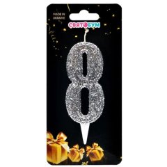 Свеча для торта Цифра 8 серебро магическое 8012-0009