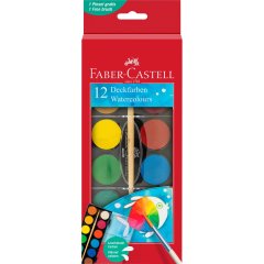 Акварельні фарби сухі Faber-Castell 12 кольорів (d = 30 мм) з пензликом 125018 32298