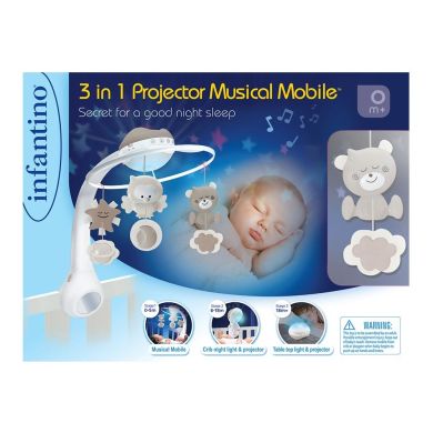 Музичний мобіль з проектором Infantino 3 в 1 Сірий 004915I, Сірий