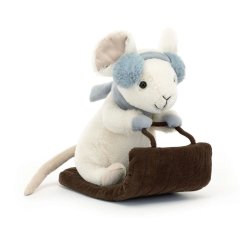 Мягкая Игрушка Веселая Мышка на санях 20 см, Jellycat (Джелли Кэт) MER3SLE