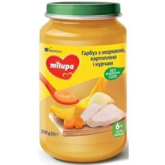 Пюре овочево-м’ясне «Гарбуз з морквою, картоплею і курчам» для дітей від 6 місяців, Milupa 5900852044014