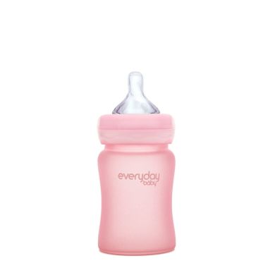 Стеклянная детская бутылочка Everyday Baby 150мл с силиконовой защитой 10208, Розовый