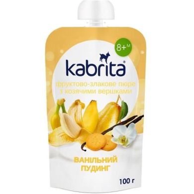 Фруктово-злаковое пюре с козьими сливками Ванильный пудинг для детей от 8 месяцев, 100 г. Kabrita 8716677009124