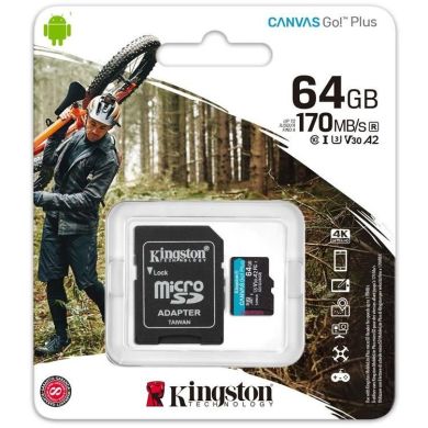 Карта памяти Kingston microSD 64GB C10 UHS-I U3 A2 R170/W70MB/s + SD SDCG3/64GB