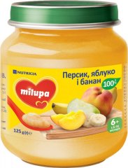 Дитяче пюре фруктове Яблуко, банан і персик для дітей від 6 місяців, Milupa 8591119003997