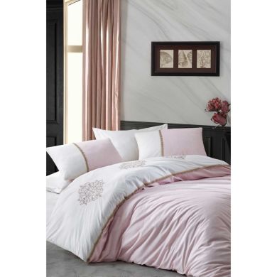 Комплект постельного белья евро Cotton box Розовый пододеяльник 200x220 см, простыня 240x260 см, наволочка 50x70 см 2 шт Carel Pudra, евроразмер
