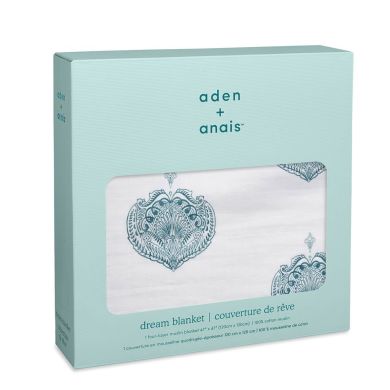 Ковдра Aden & Anais Paisley-teal муслін 120х120 см біла с бірюзовим AA-6154, 120 x 120