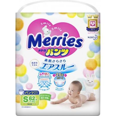 Трусики-підгузники японські дитячі розмір S 4-8 кг/62 шт (SJ) Merries 587714 4901301316073, 62