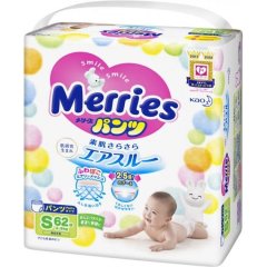 Трусики-подгузники японские детские размер S 4-8 кг/62 шт (SJ) Merries 587714 4901301316073, 62