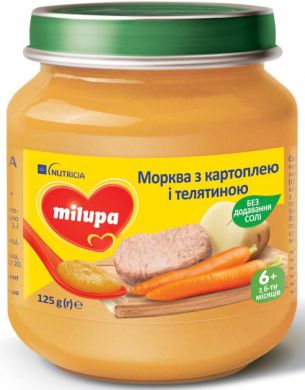 Пюре овочево-м’ясне «Морква з картоплею і телятиною» Мілупа для дітей від 6 місяців 5900852044007