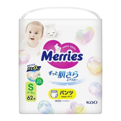 Трусики-підгузники японські дитячі розмір S 4-8 кг/62 шт (SJ) Merries 587714 4901301316073, S