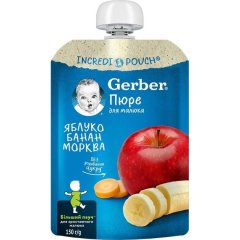Пюре Gerber з Яблук Бананів та Моркви для дітей із 6 місяців 150 г 8445290223319