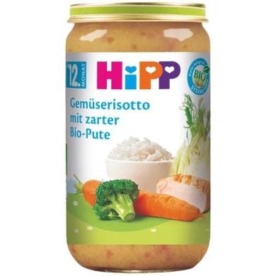 Пюре органическое HiPP Ризотто овощное с индейкой для детей с 12 месяцев 250 г 4062300036710