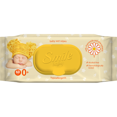 Вологі серветки Smile Baby Екстракт ромашки і алое 60 шт. 42113801 4823071617528, Жовтий