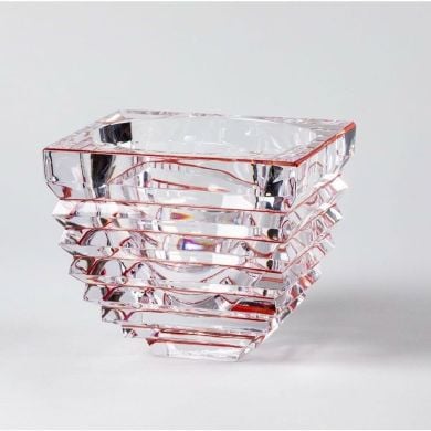 Хрустальная ваза Gap квадратная, красные линии, h.14 см. CRISTAL DE PARIS 13024/42, 14