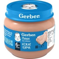 М'ясне пюре Gerber Ніжне курча з 6 місяців 80 г 12177355 7613033644948