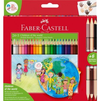Карандаши цветные Faber-Castell Children of the World 30 цветов трехгранные + 3 двухсторонних круглых 31676