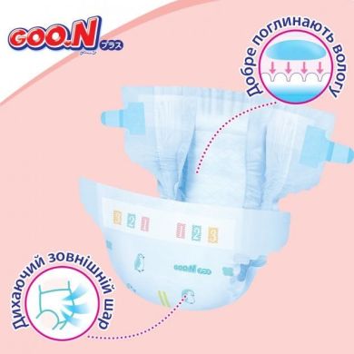 Підгузки Goo.N Plus для дітей 4-8 кг (розмір S, на липучках, унісекс, 50 шт) 843334 4902011843347