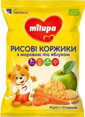 Рисовые лепешки с морковью и яблоком Milupa для питания детей от 7-ми месяцев 8720097005314