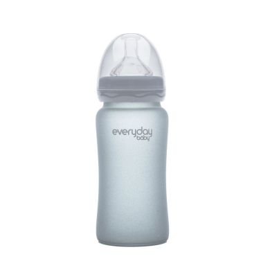 Стеклянная детская бутылочка Everyday Baby 240мл с силиконовой защитой 10231, Серый