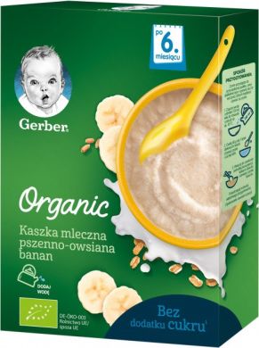 Дитяча каша Gerber Organic суха молочна швидкорозчинна органічна Пшенично-вівсяна з бананом з 6 місяців 240 г 12371411 7613036531498